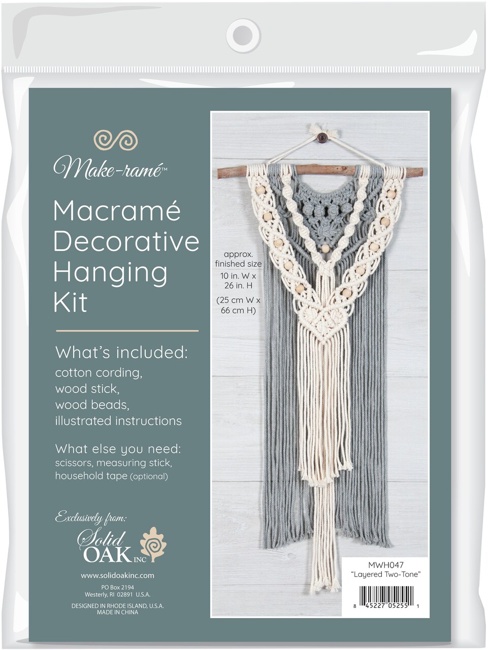 Solid Oak Macrame Decorative Hanging Kit-Two-Tone Layered Wall Hanging